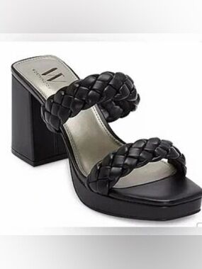 Worthington Lenning black braided strap block heel sandals- size 11